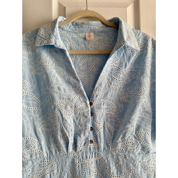 Like Love Pale Blue and White Eyelet Embroidered Maxi Dress 1X - Picture 4 of 8